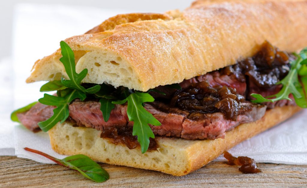 Steak Baguette with Caramelised Red Onion Relish recipe