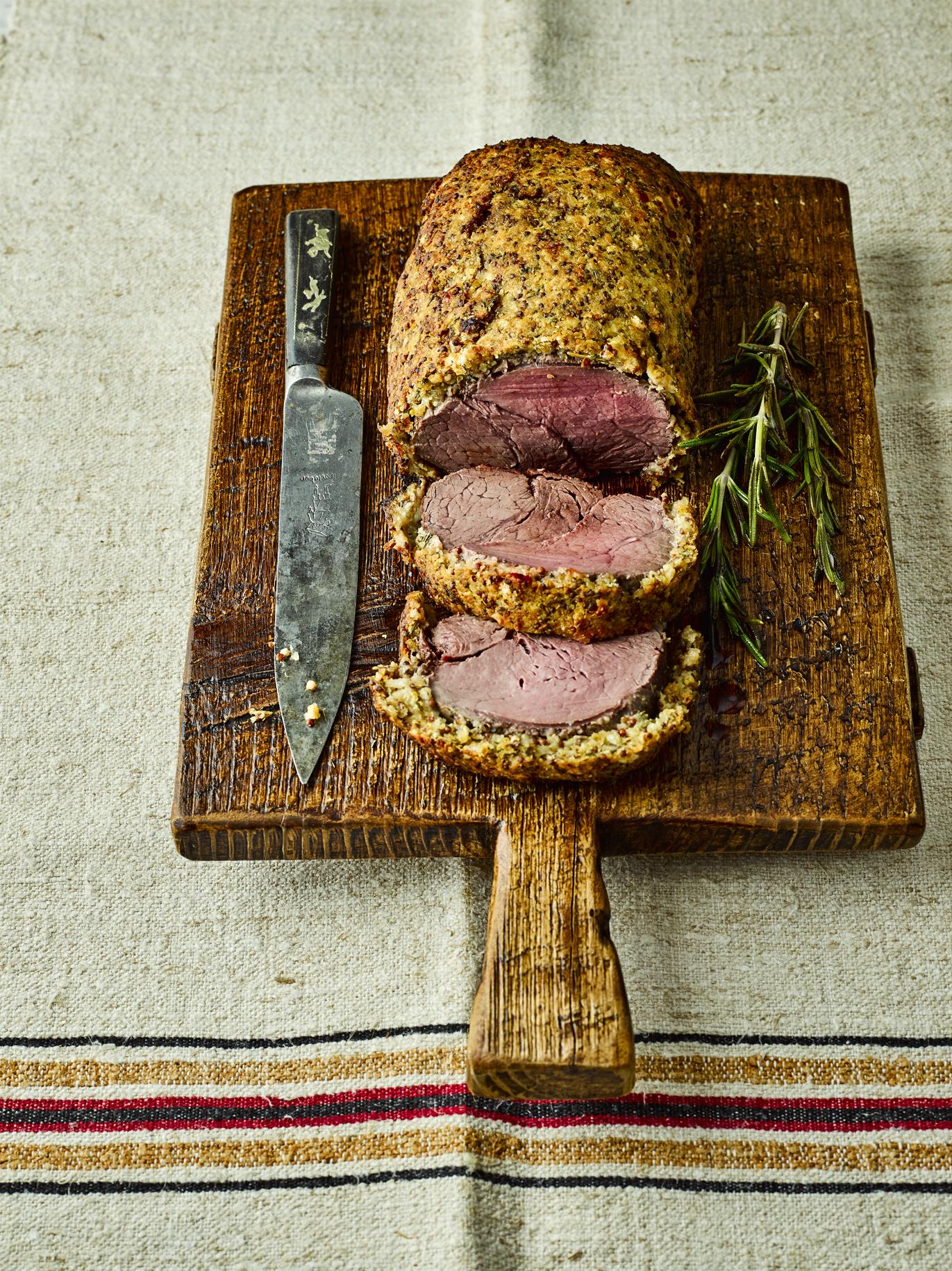 Fillet of beef with Robust Wholegrain Mustard and Tracklements Strong Horseradish Cream